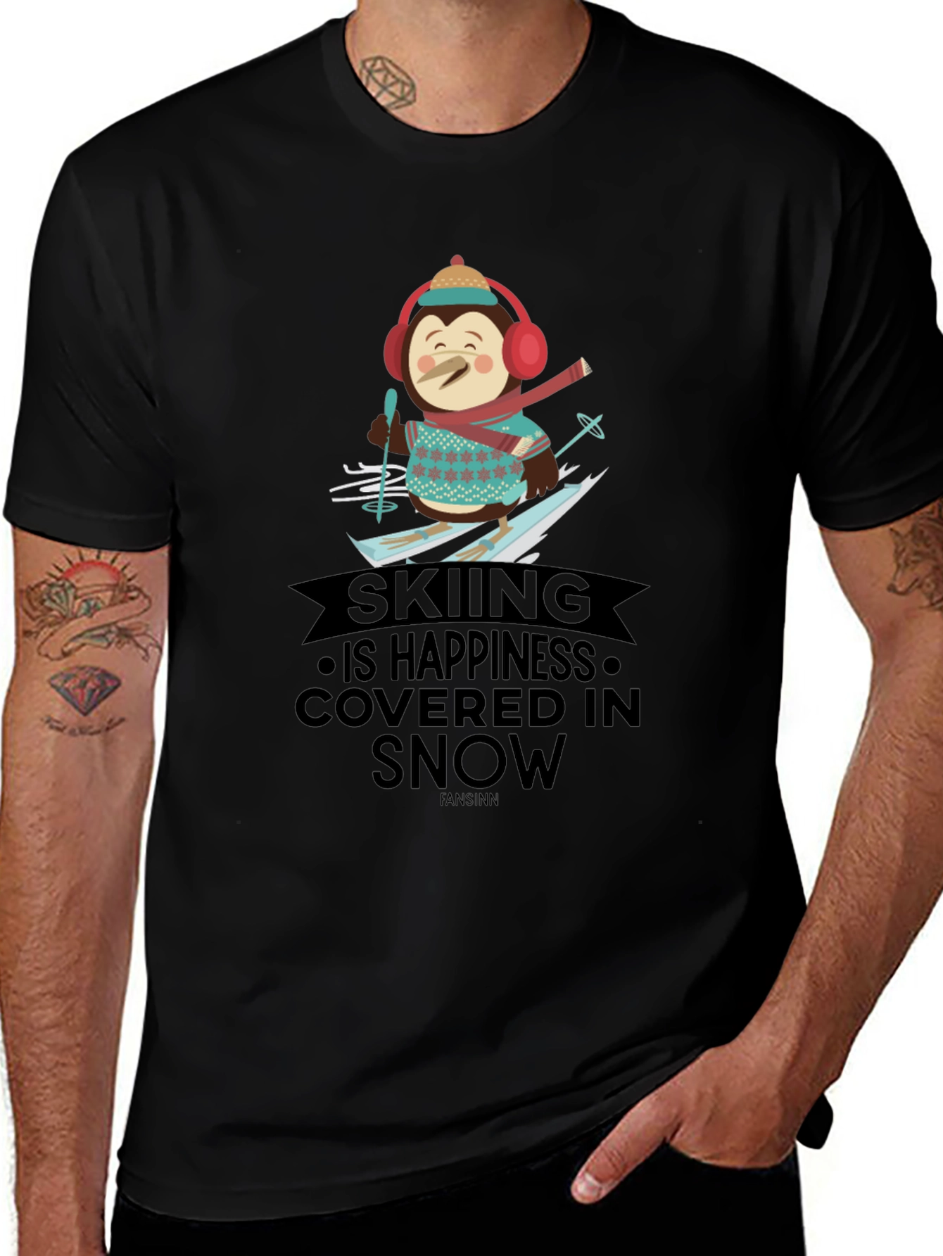 Skiing Penguin T-Shirt - Happiness Covered in Snow