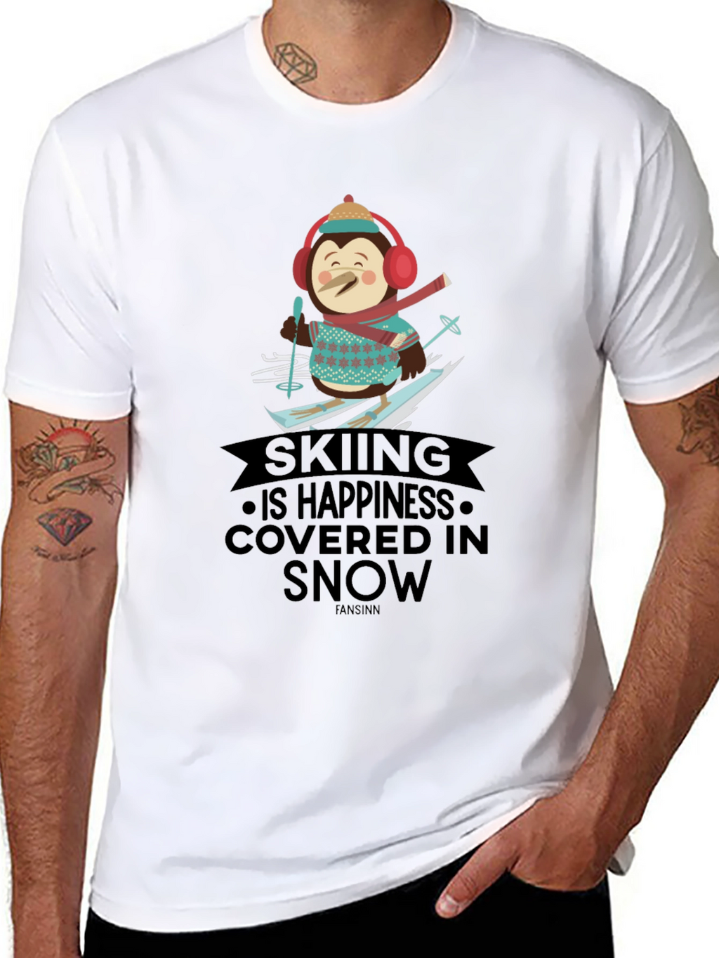 Skiing Penguin T-Shirt - Happiness Covered in Snow