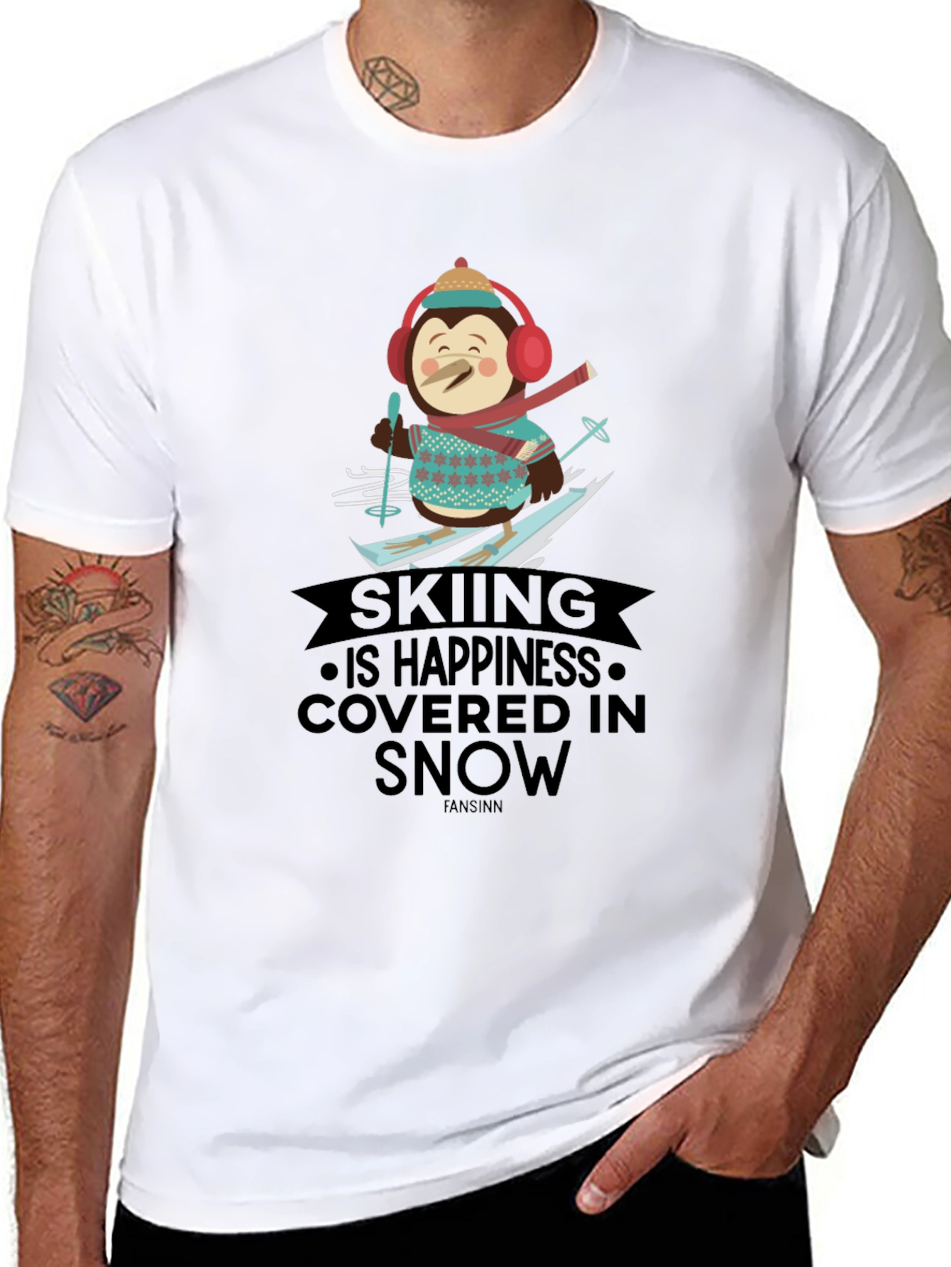 Skiing Penguin T-Shirt - Happiness Covered in Snow