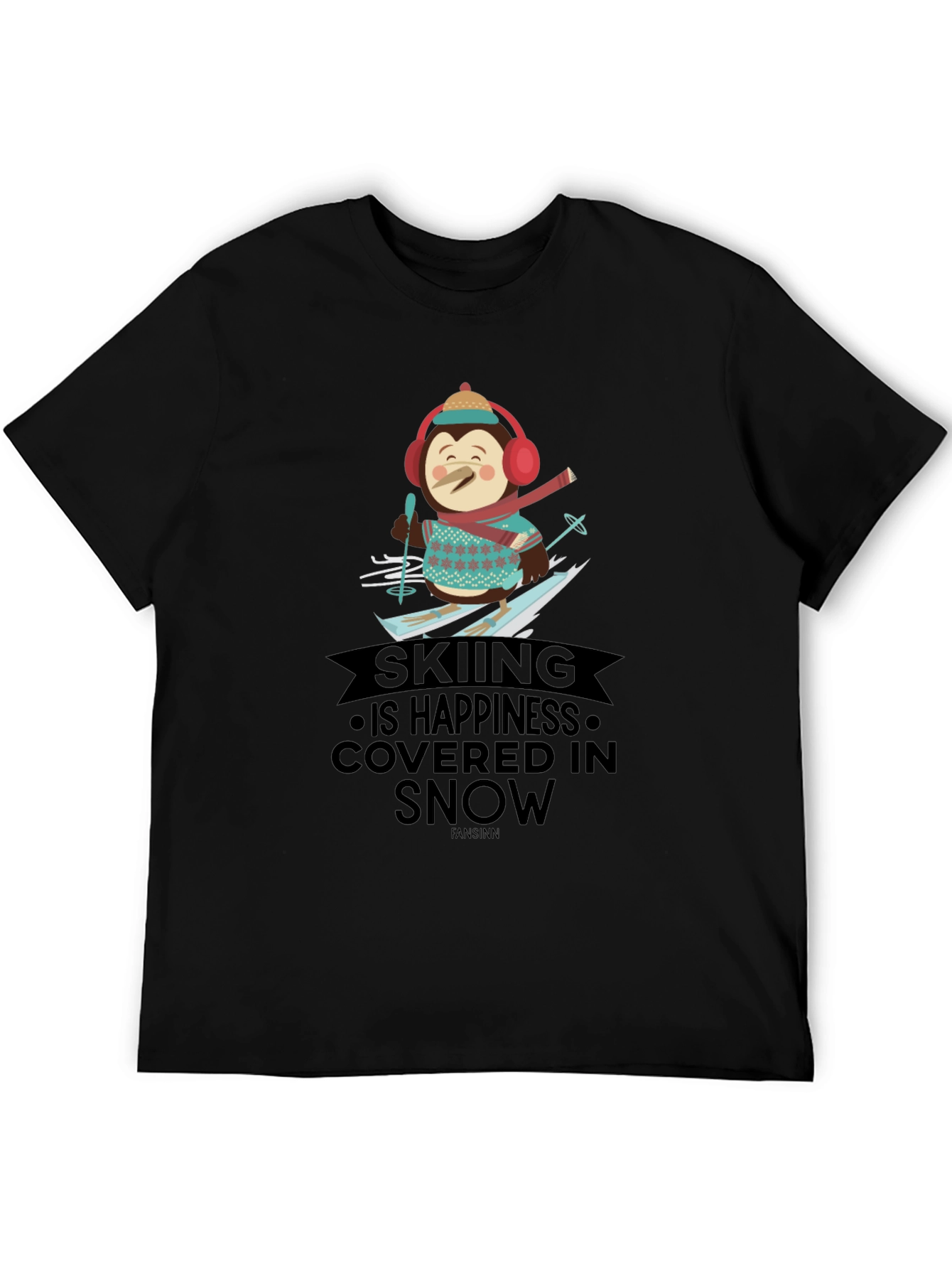Skiing Penguin T-Shirt - Happiness Covered in Snow