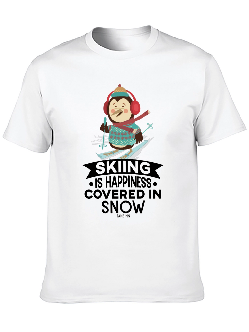 Skiing Penguin T-Shirt - Happiness Covered in Snow