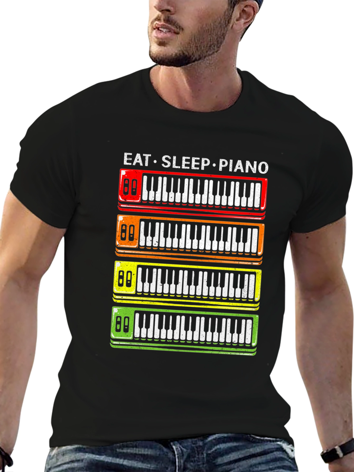 Eat Sleep Piano T-Shirt - Colorful Keyboard Design
