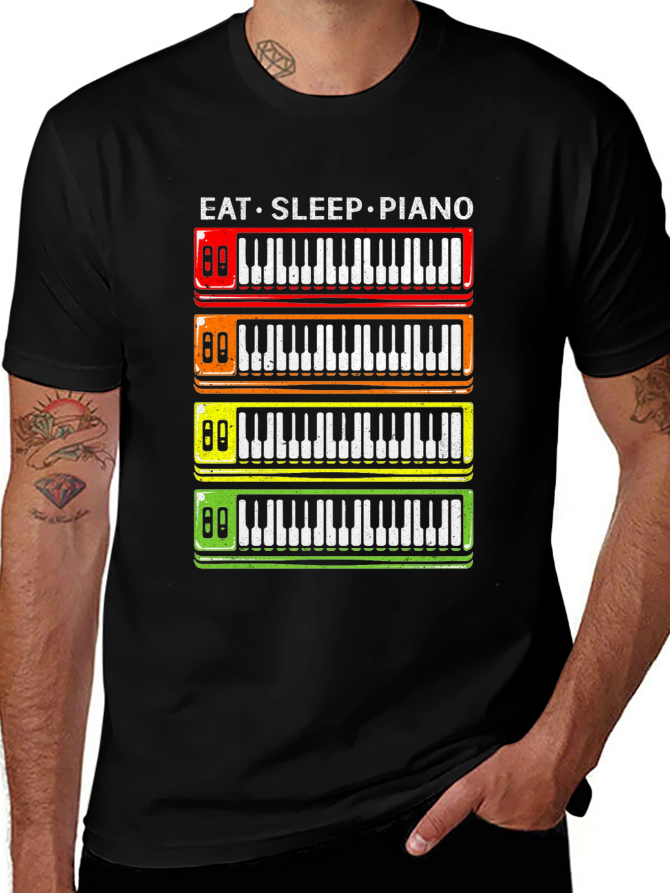 Eat Sleep Piano T-Shirt - Colorful Keyboard Design
