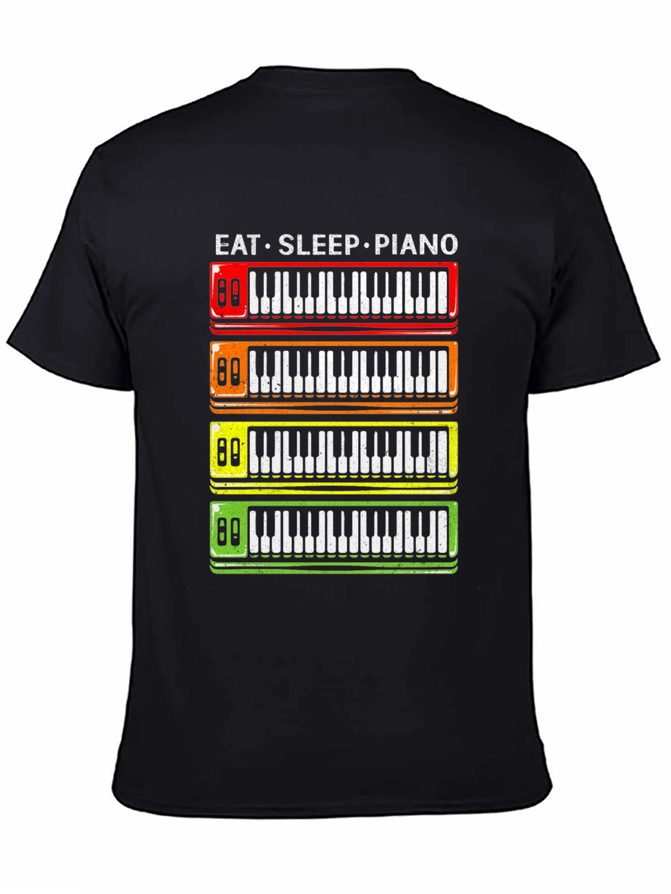 Eat Sleep Piano T-Shirt - Colorful Keyboard Design