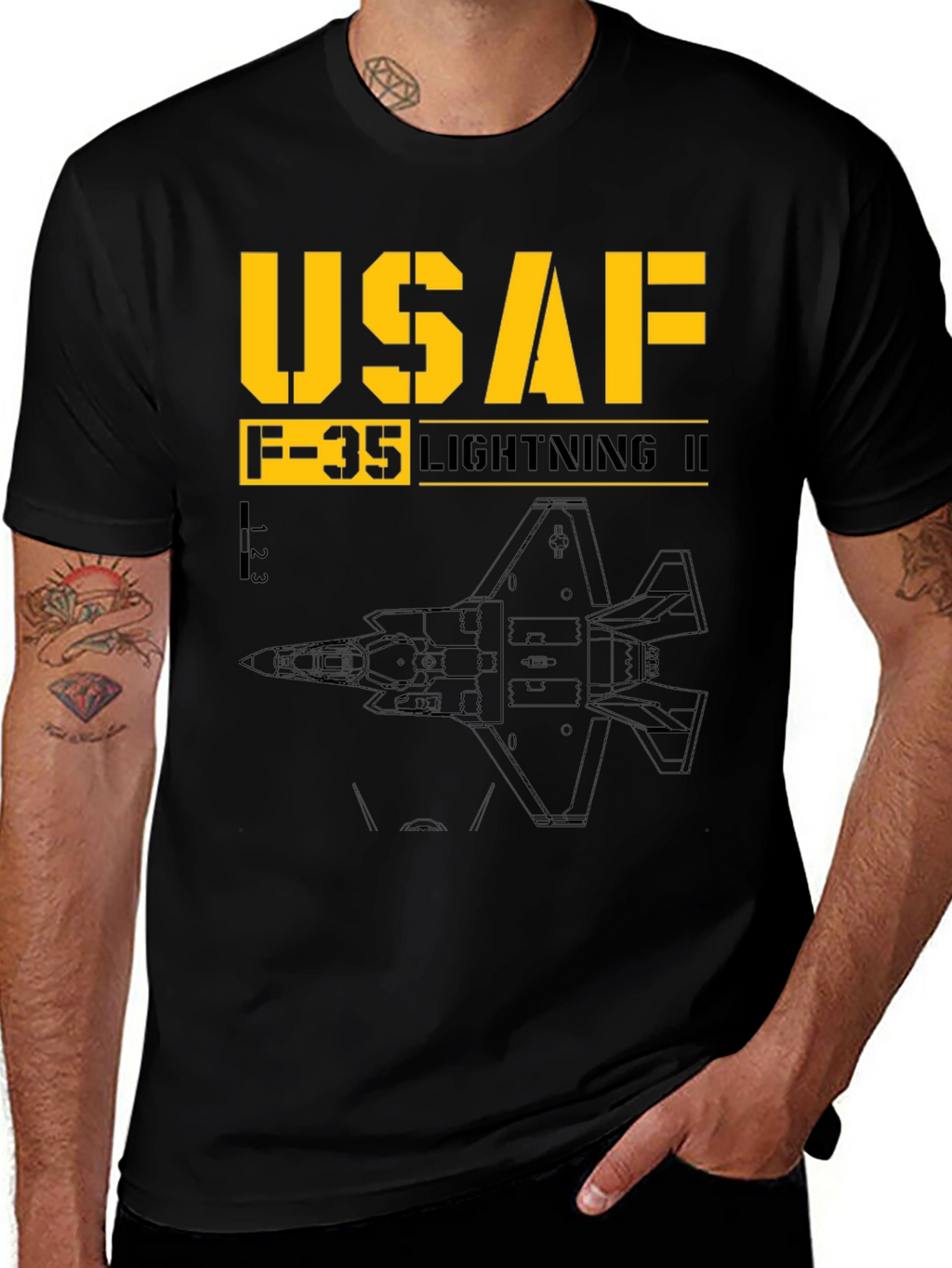 USAF F-35 Lightning II Black Graphic T-Shirt