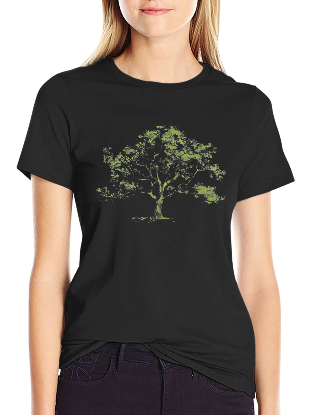 Green Tree Graphic Black T-Shirt