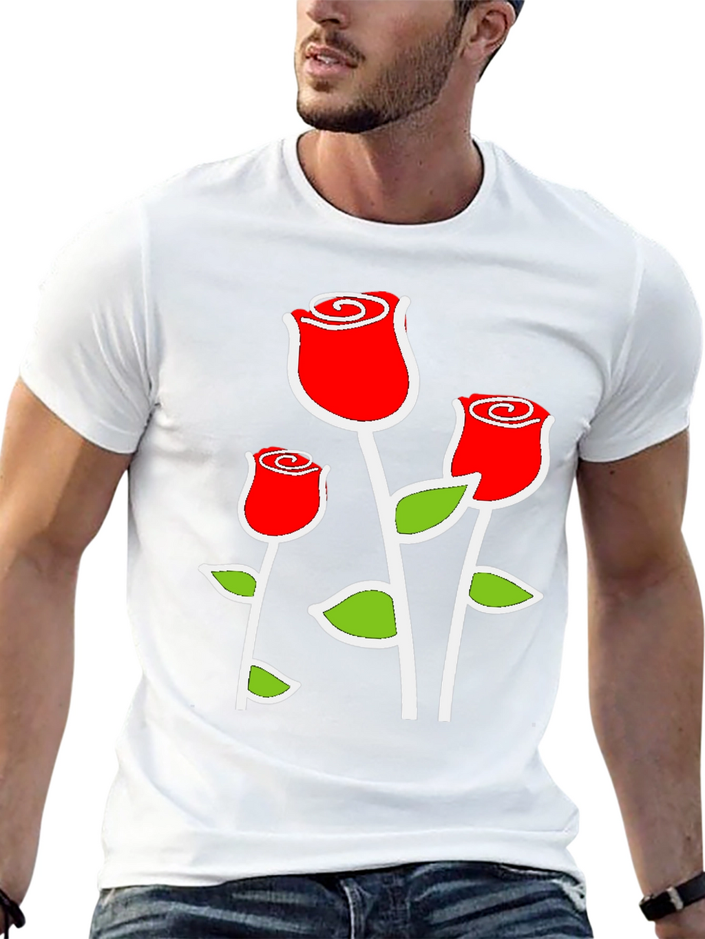 Black T-Shirt with Red Rose Graphic