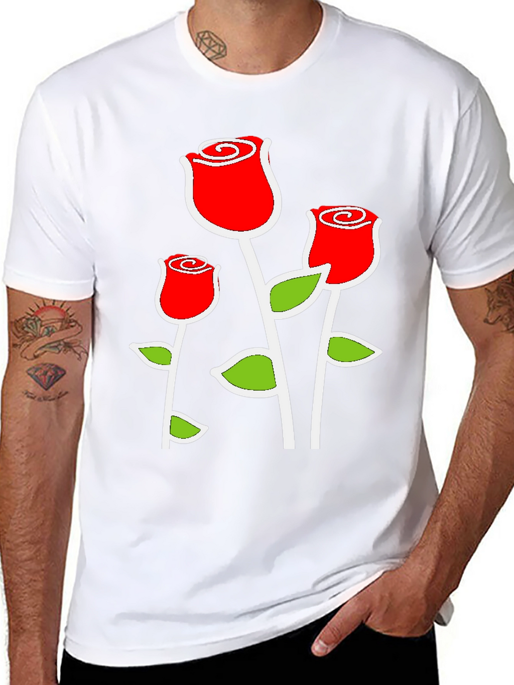 Black T-Shirt with Red Rose Graphic