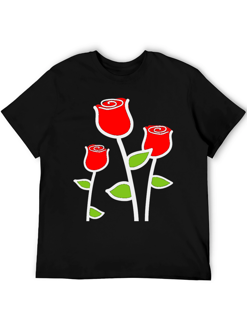 Black T-Shirt with Red Rose Graphic