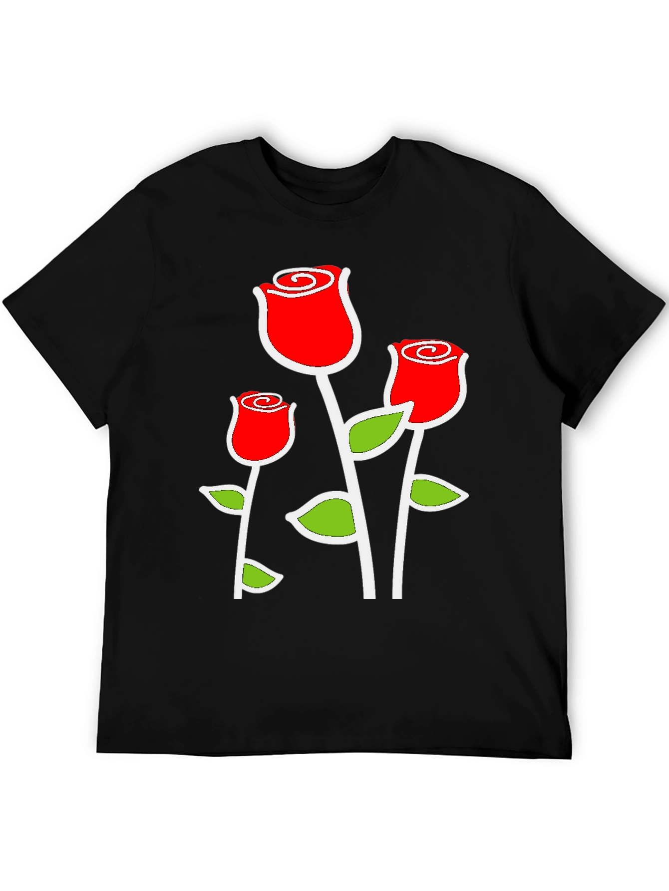 Black T-Shirt with Red Rose Graphic