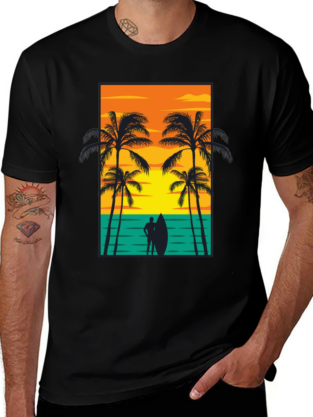 Beach Sunset Graphic Tee - Mens Black T-Shirt