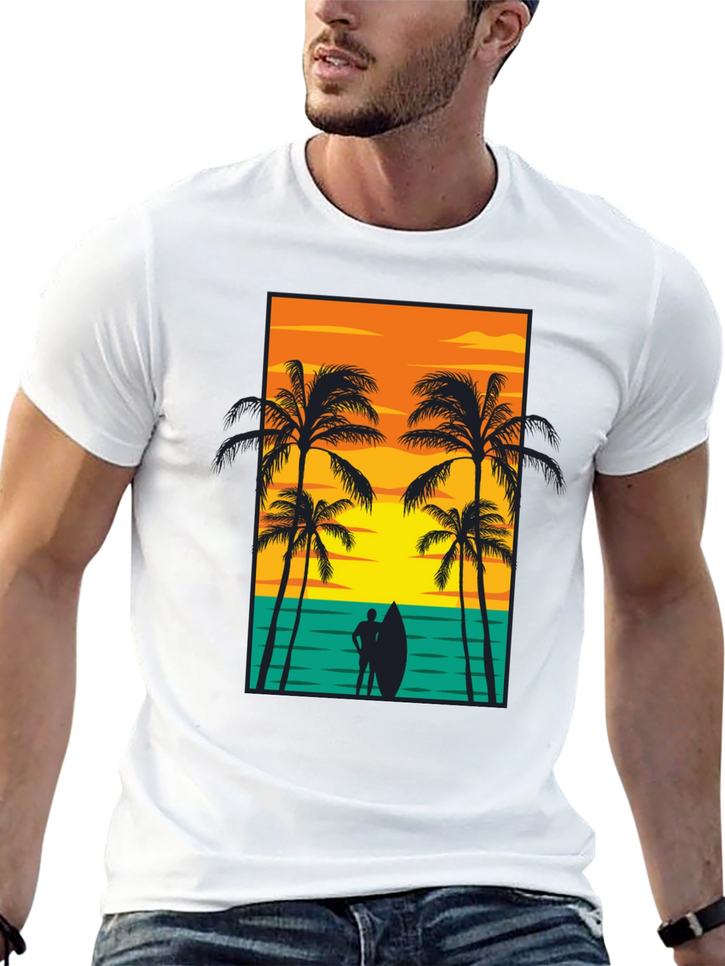 Beach Sunset Graphic Tee - Mens Black T-Shirt