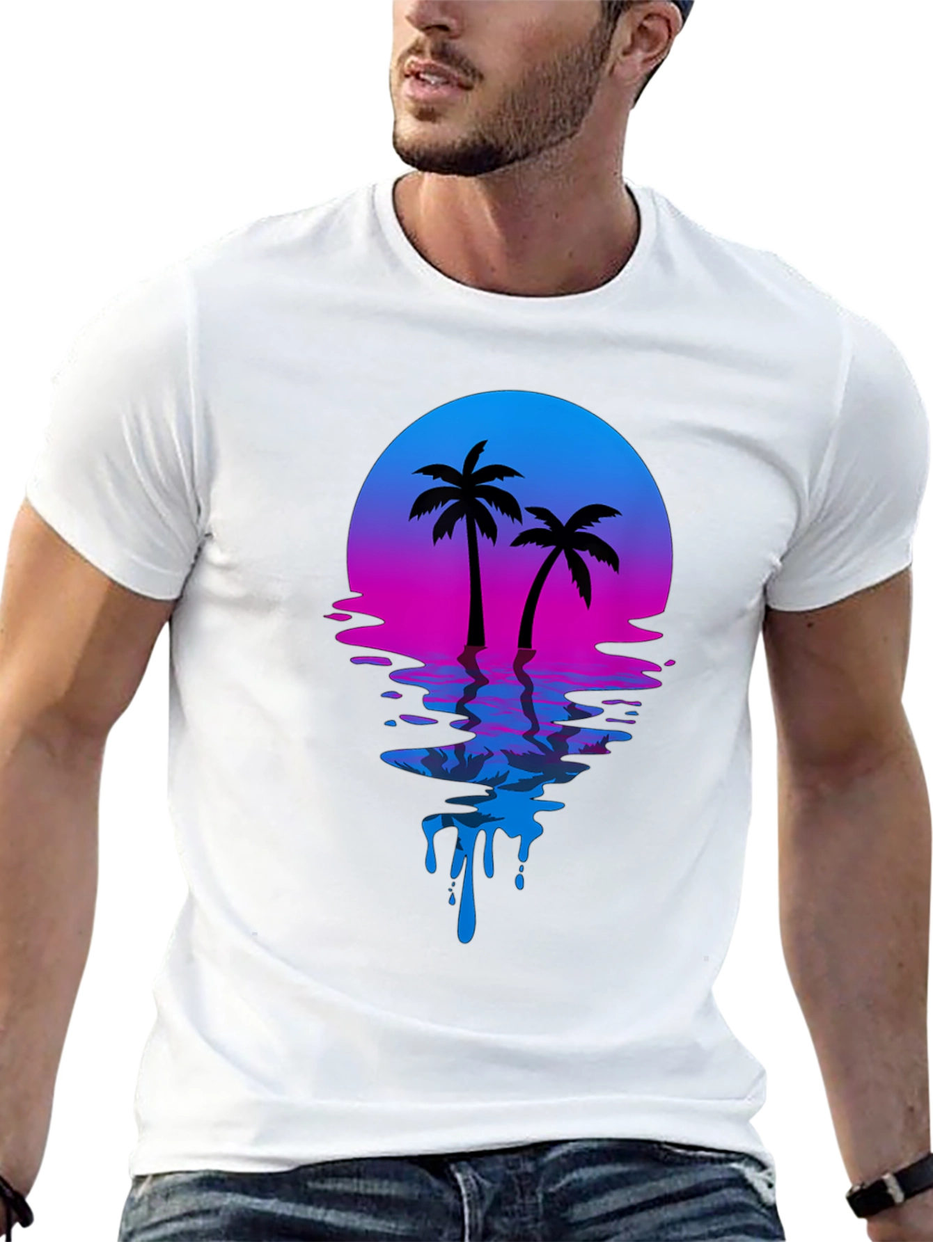 Retro Sunset Palm Tree Graphic T-Shirt