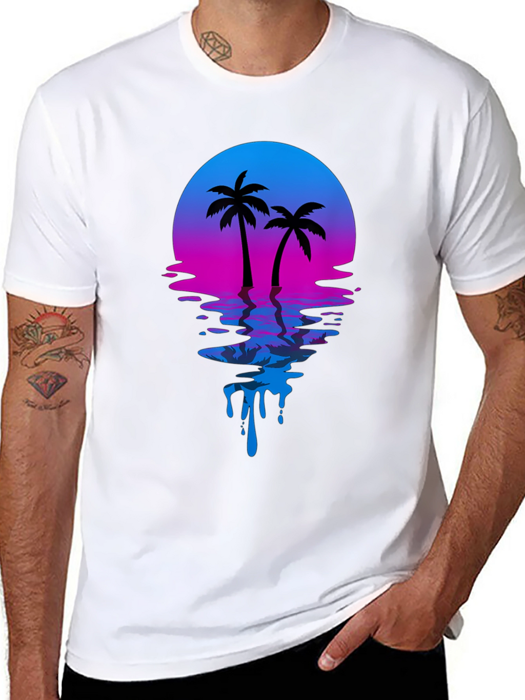 Retro Sunset Palm Tree Graphic T-Shirt