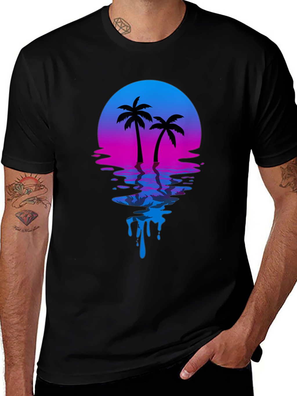 Retro Sunset Palm Tree Graphic T-Shirt