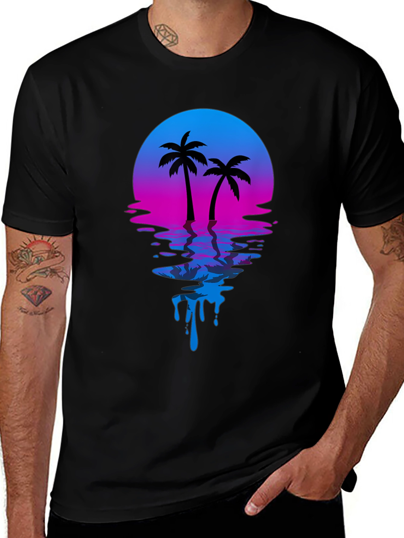 Retro Sunset Palm Tree Graphic T-Shirt