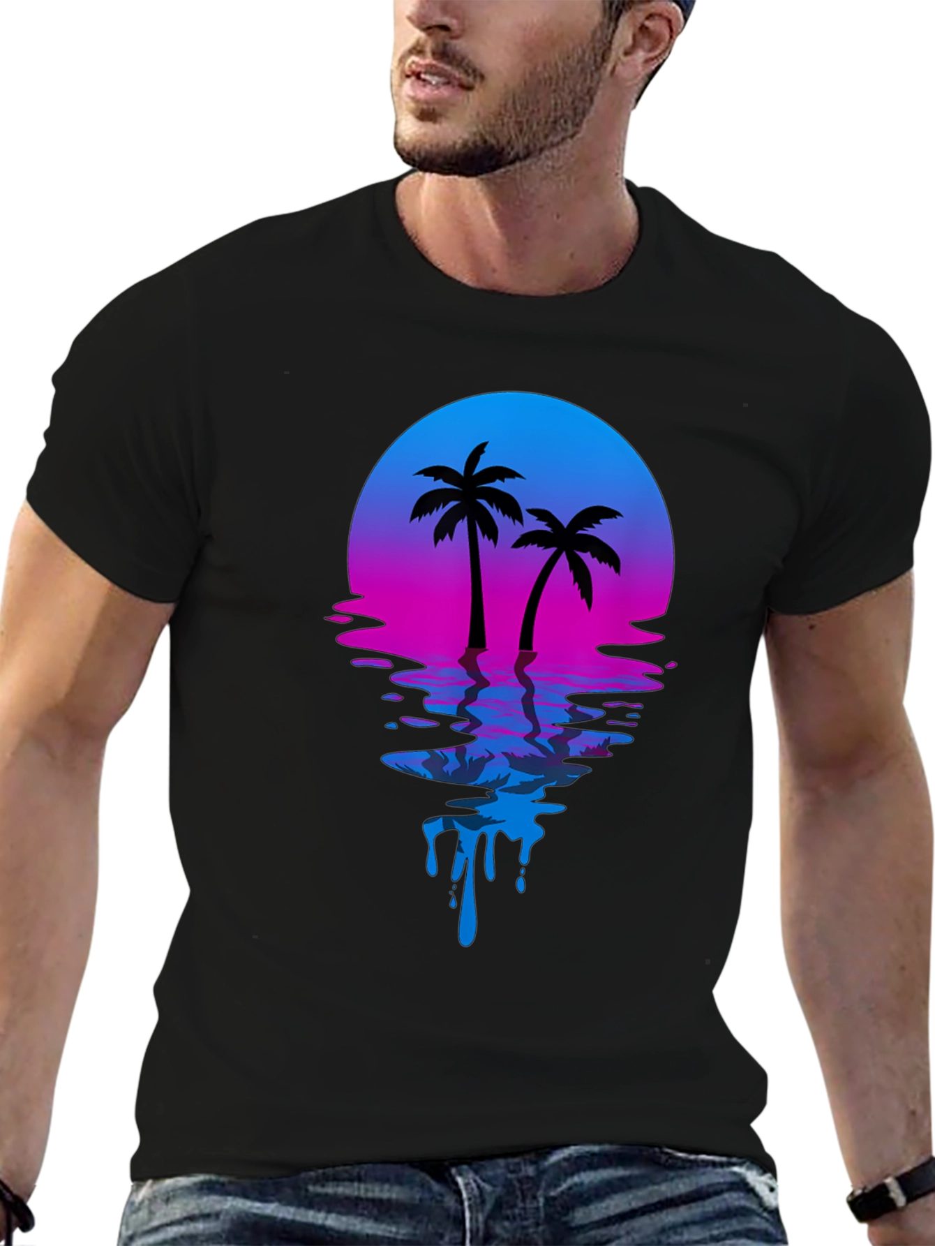 Retro Sunset Palm Tree Graphic T-Shirt