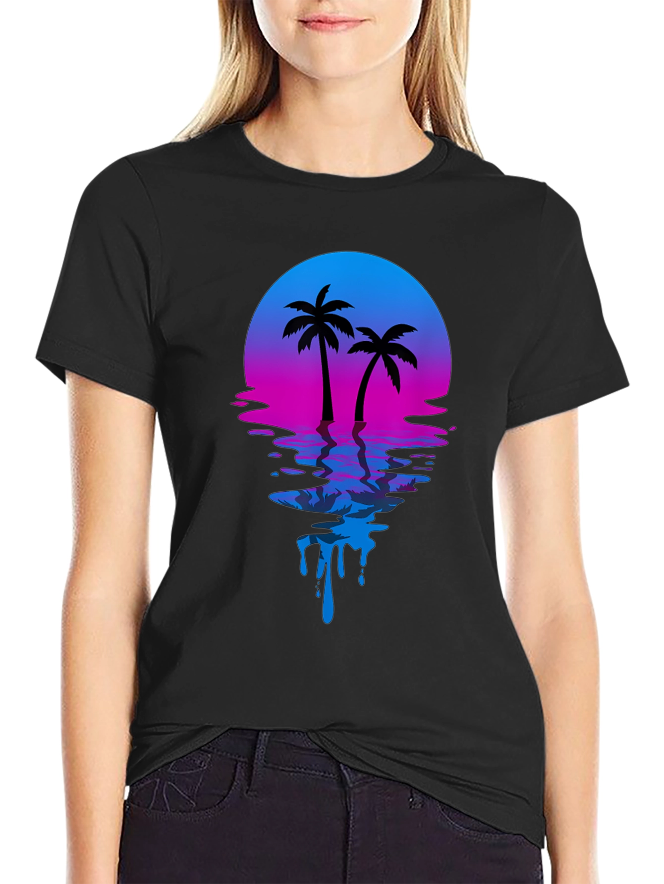 Retro Sunset Palm Tree Graphic T-Shirt