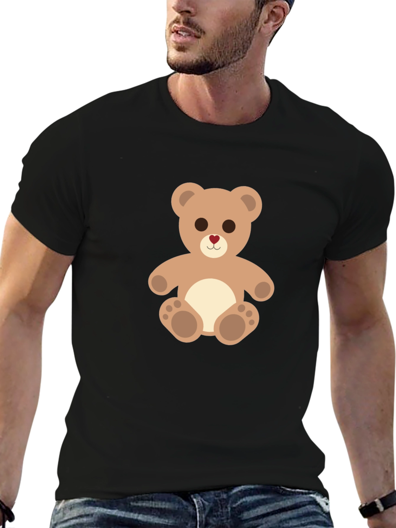 Cute Teddy Bear Graphic Tee - Black Cotton Comfort