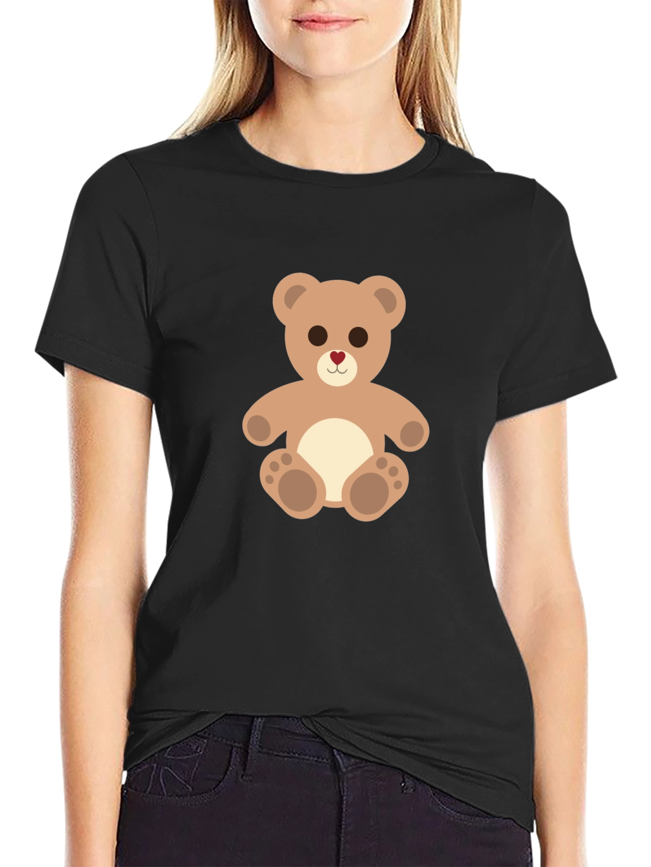 Cute Teddy Bear Graphic Tee - Black Cotton Comfort