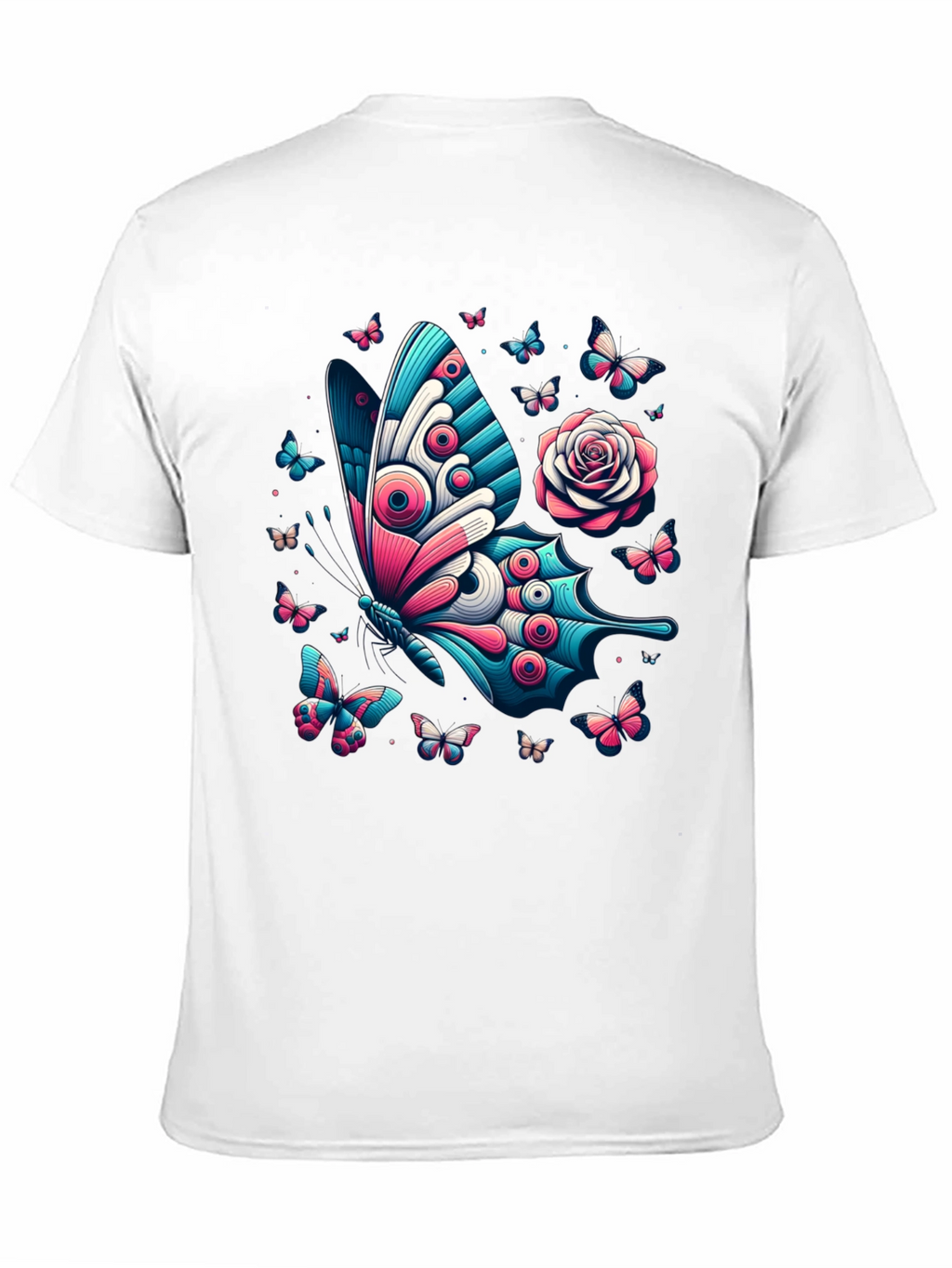 Butterfly & Rose Graphic Print Tee - Black