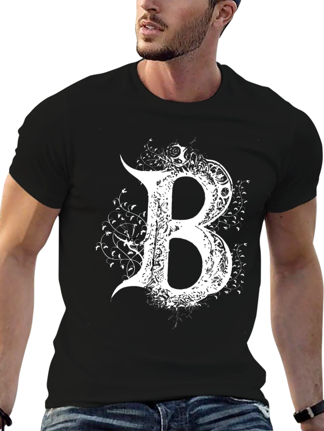 Gothic Letter B T-Shirt - Elegant Dark Style Tee