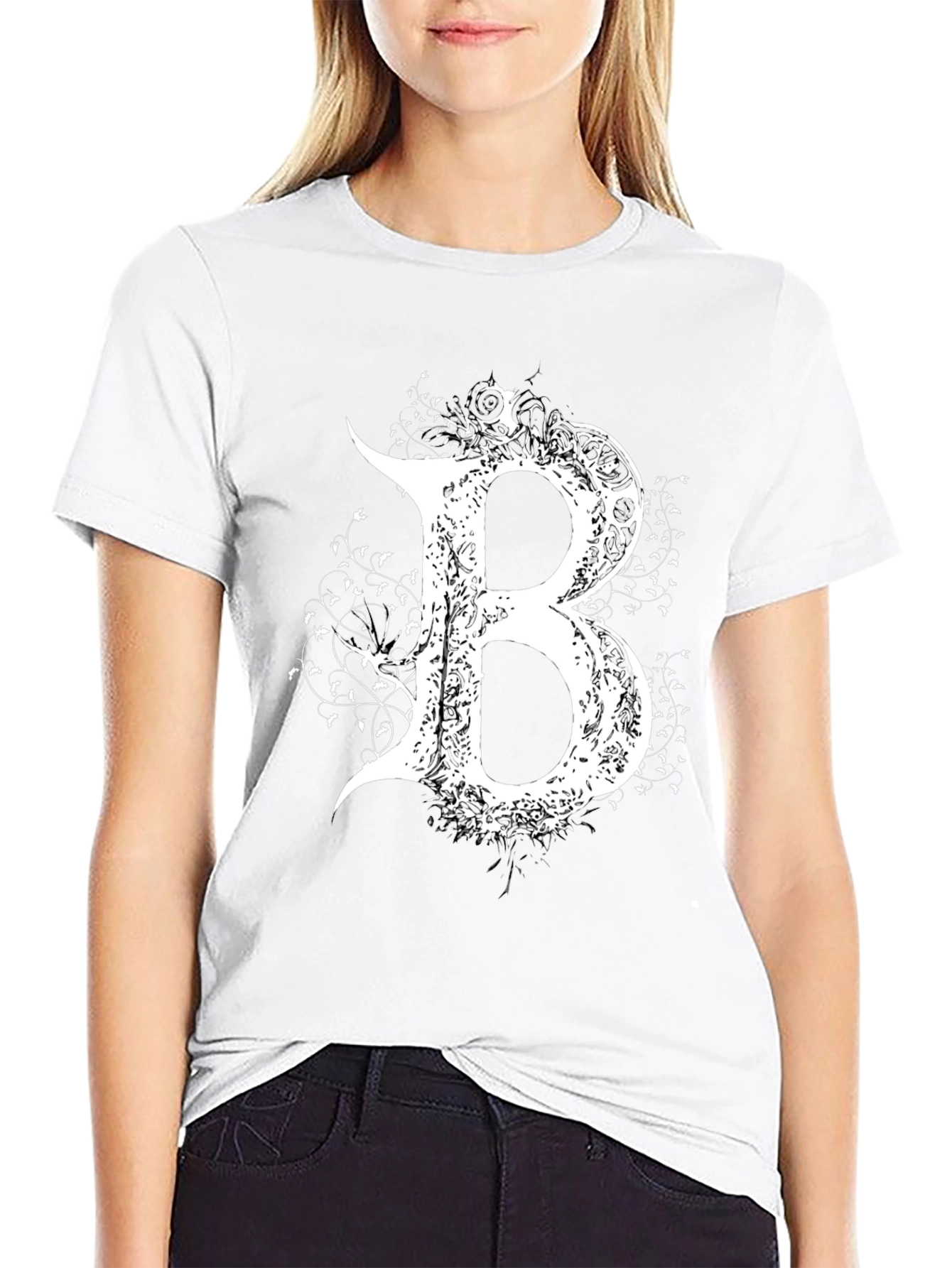 Gothic Letter B T-Shirt - Elegant Dark Style Tee