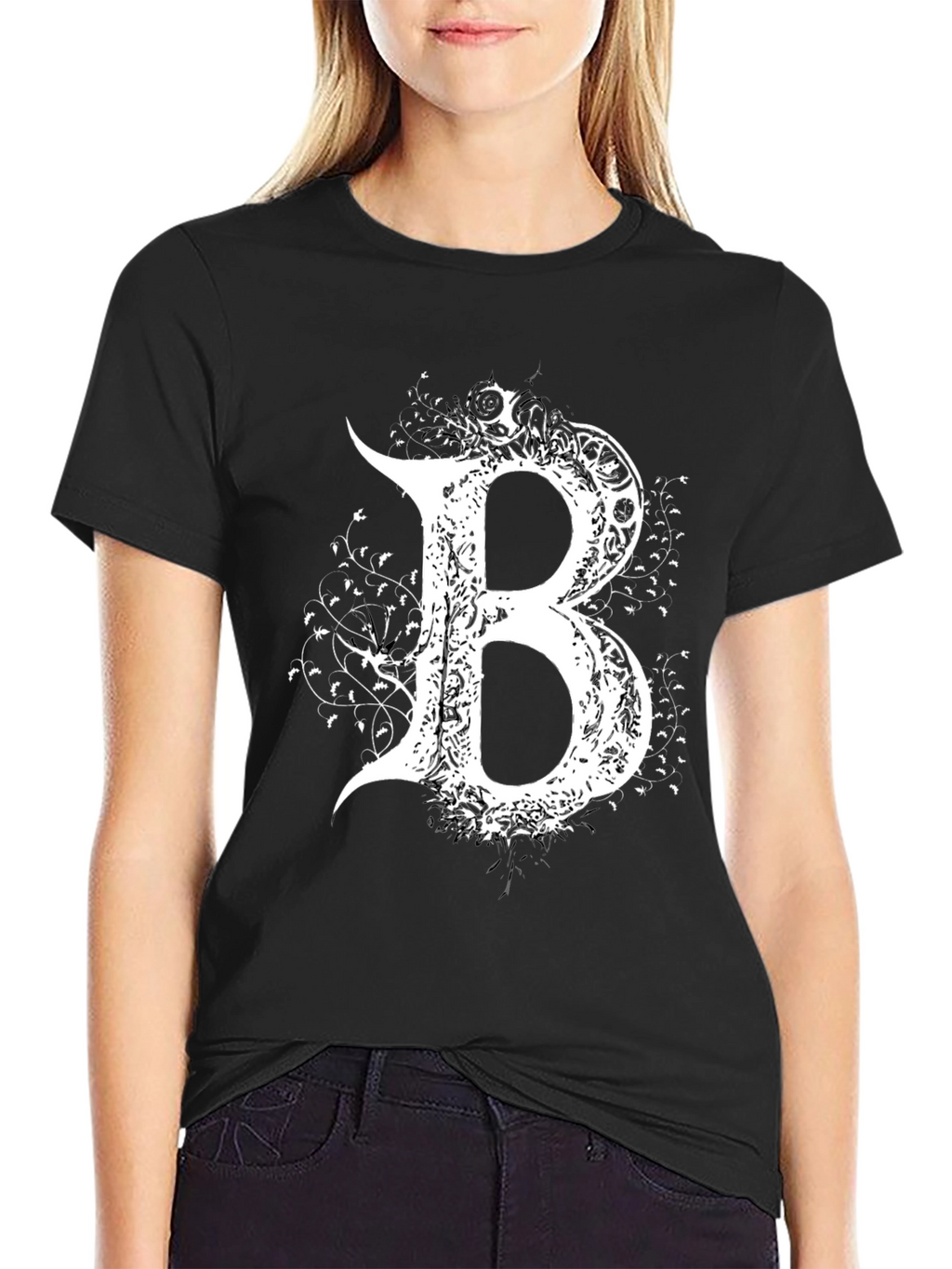 Gothic Letter B T-Shirt - Elegant Dark Style Tee