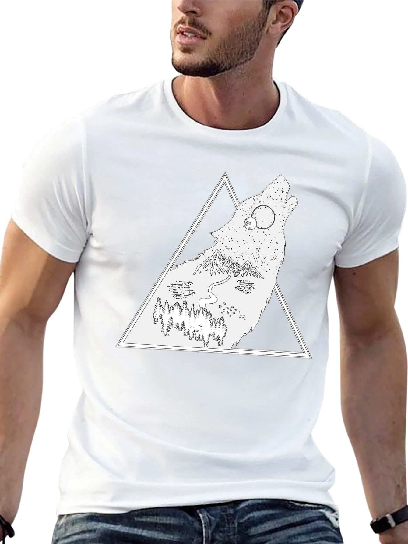 Wolf Nature Scene Graphic Tee - Black