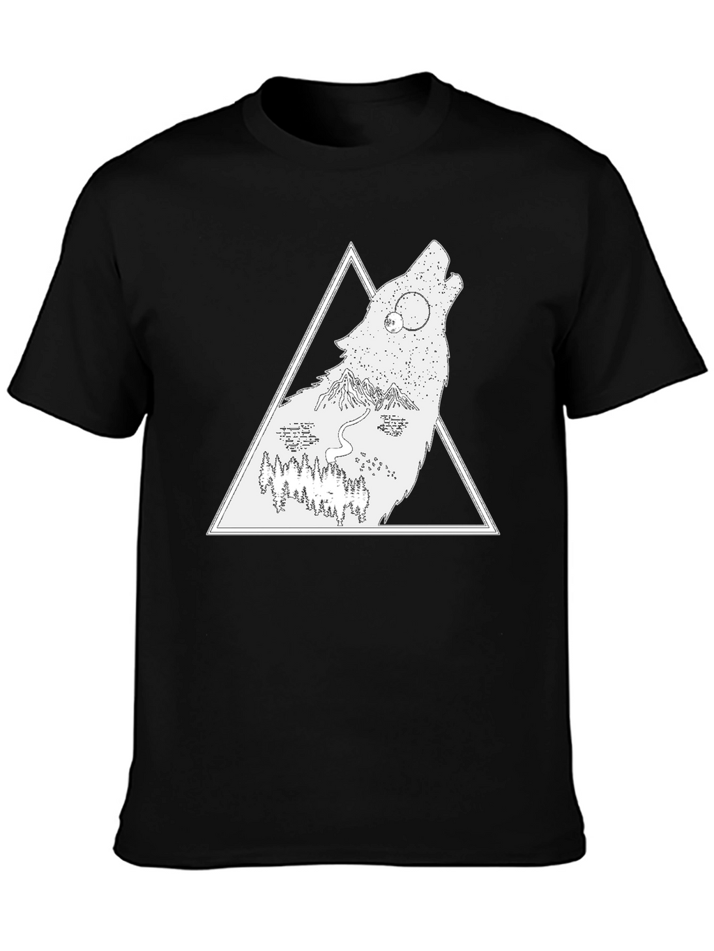 Wolf Nature Scene Graphic Tee - Black