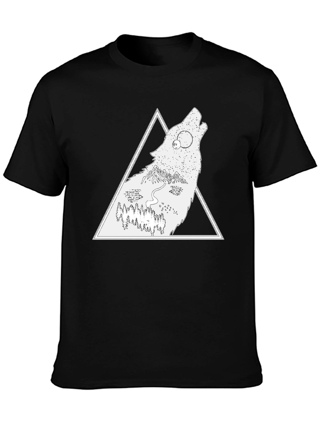 Wolf Nature Scene Graphic Tee - Black