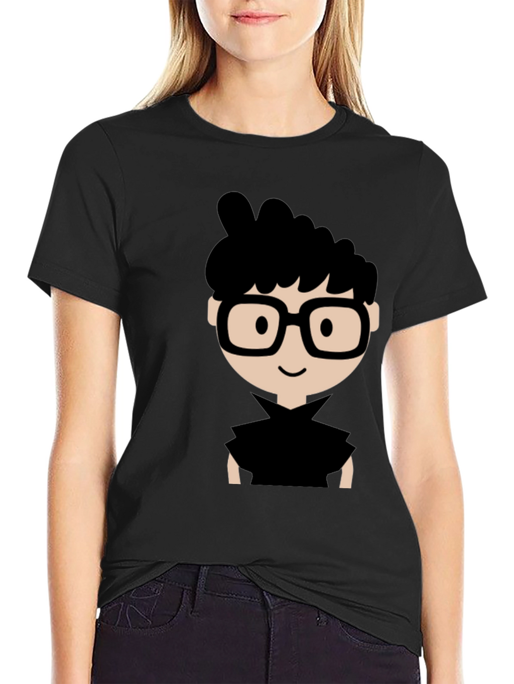 Nerdy Cartoon Graphic Black T-Shirt