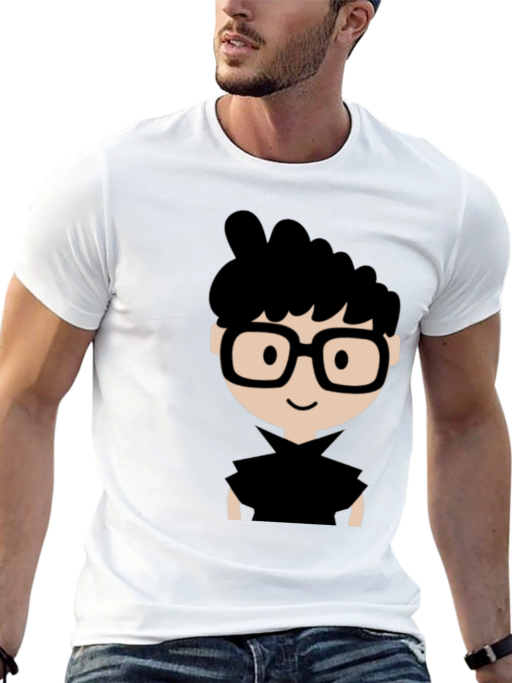 Nerdy Cartoon Graphic Black T-Shirt