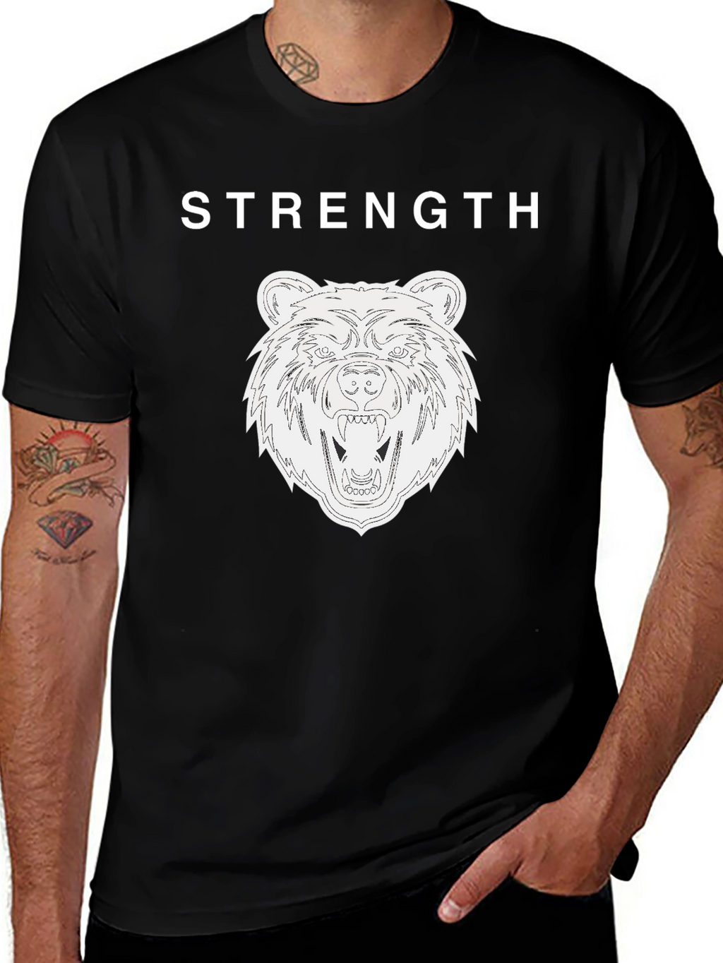 Strength Bear Graphic Tee - Black Cotton T-Shirt