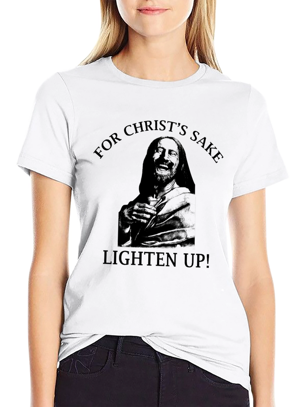 Humorous Graphic Tee - Christs Sake Lighten Up!