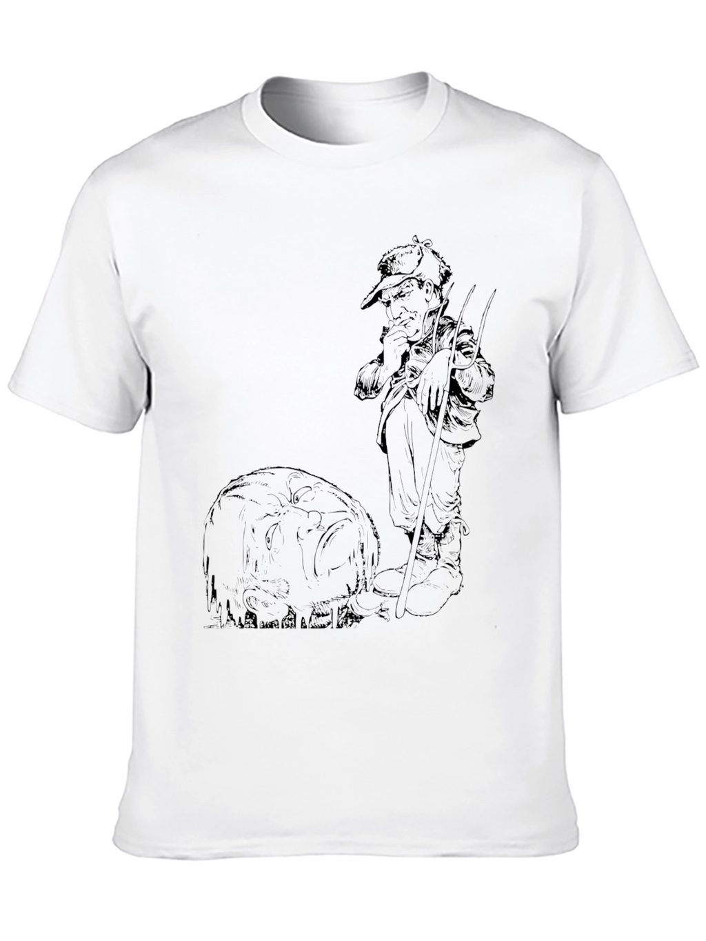 Black Graphic Tee - Fisherman & Fish Design