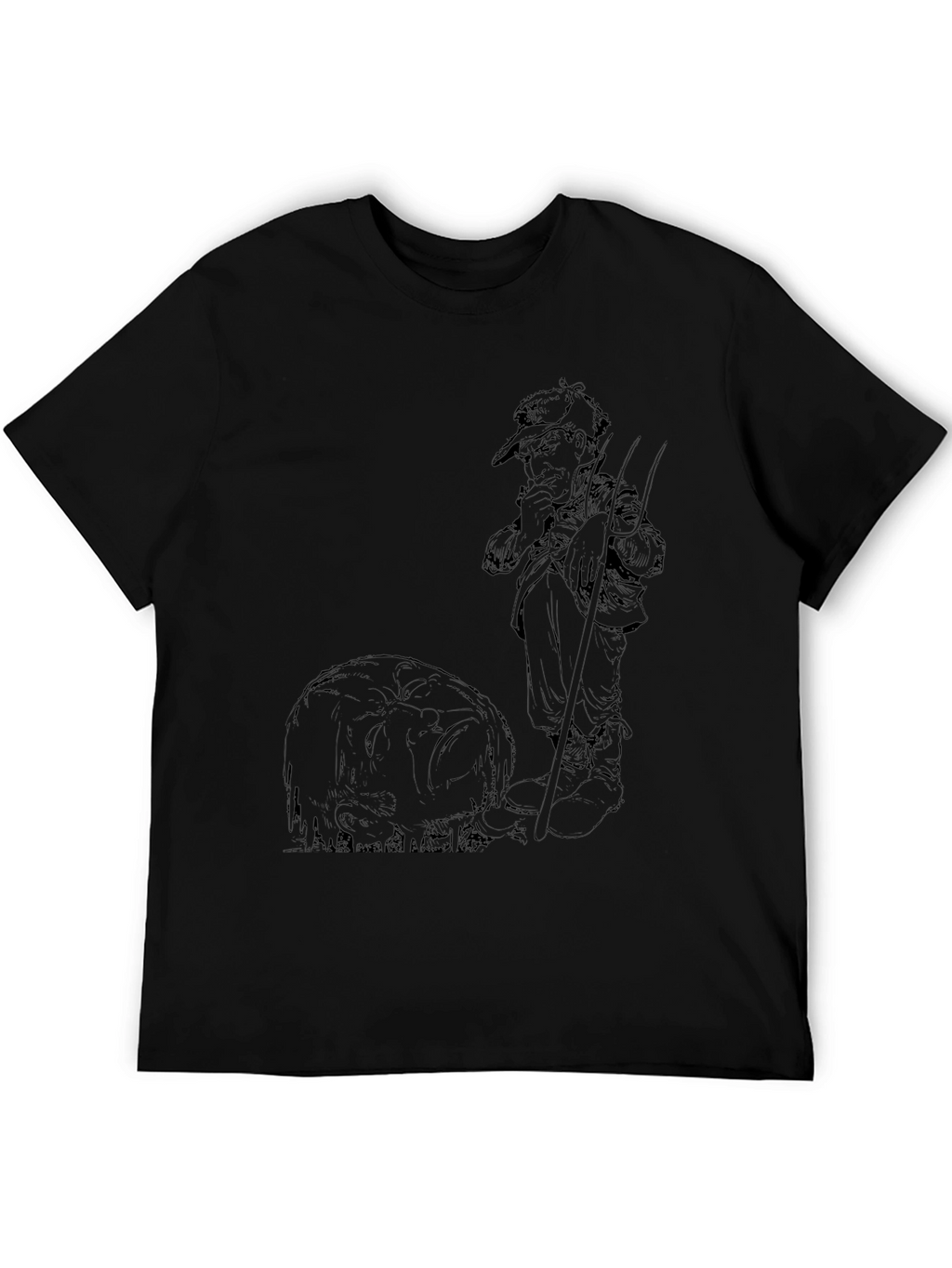 Black Graphic Tee - Fisherman & Fish Design
