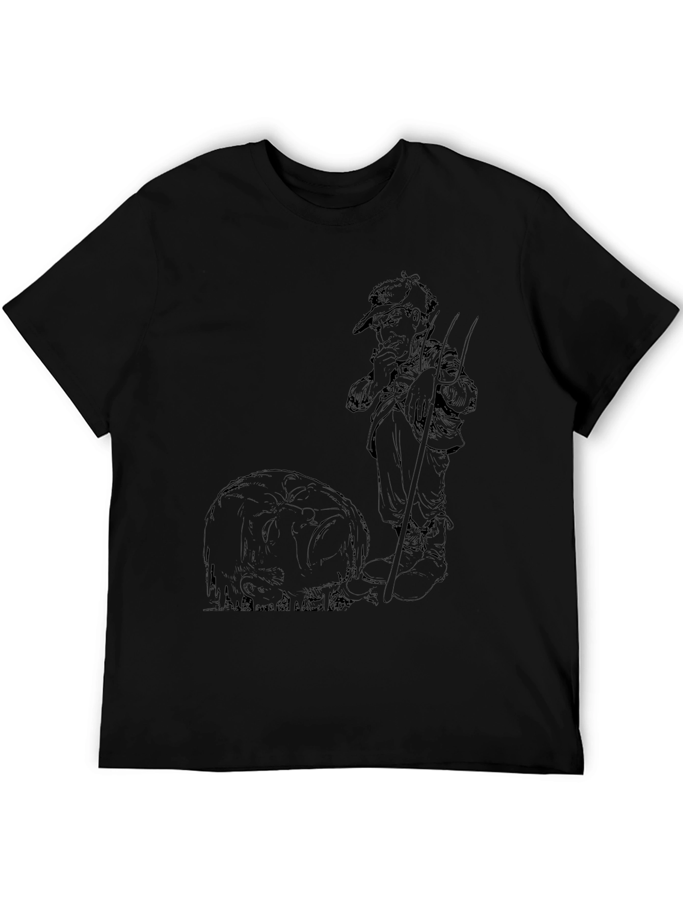 Black Graphic Tee - Fisherman & Fish Design