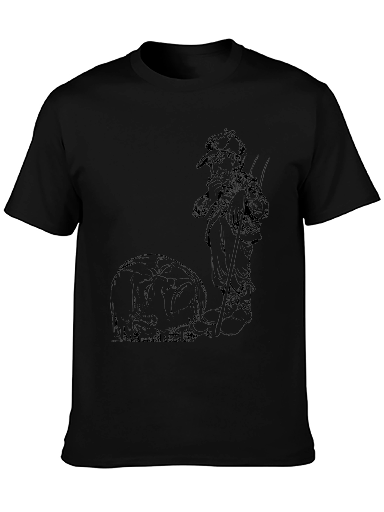 Black Graphic Tee - Fisherman & Fish Design