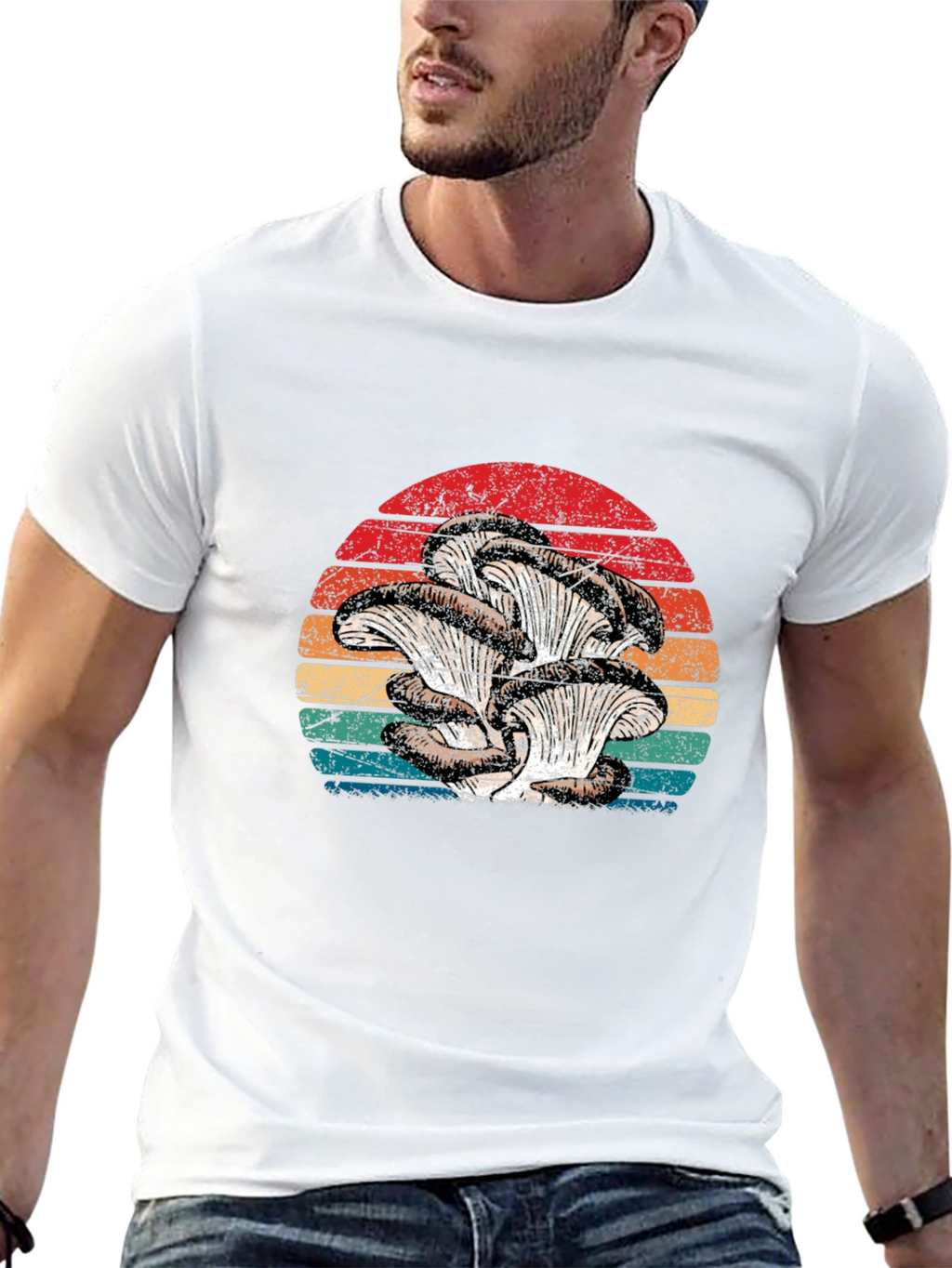 Retro Oyster Mushroom Sunset Graphic Tee - Black