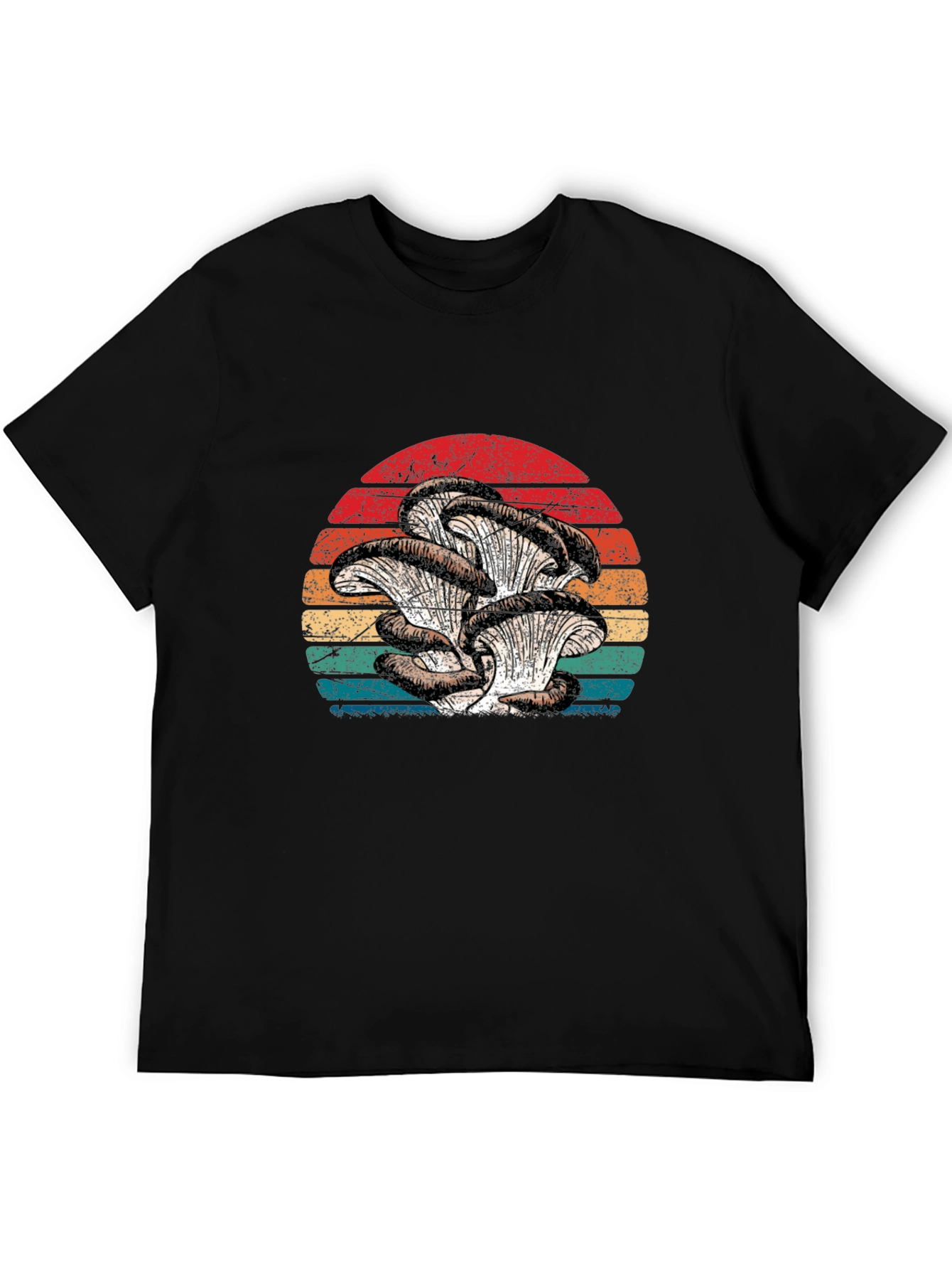 Retro Oyster Mushroom Sunset Graphic Tee - Black