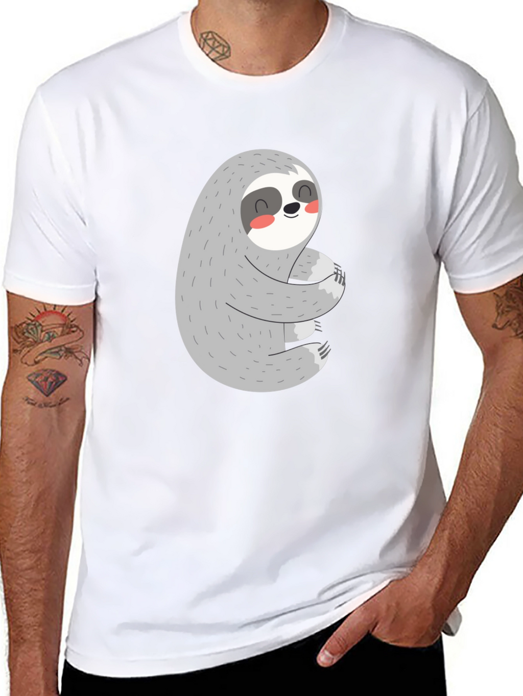 Cute Sloth Hugs T-Shirt - Black
