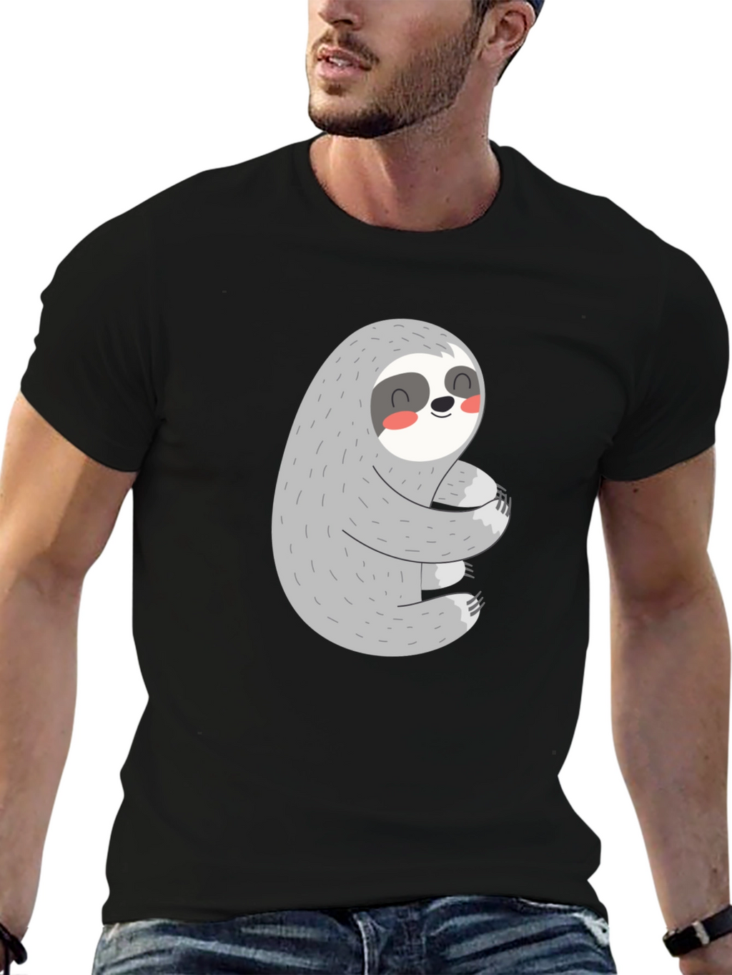 Cute Sloth Hugs T-Shirt - Black
