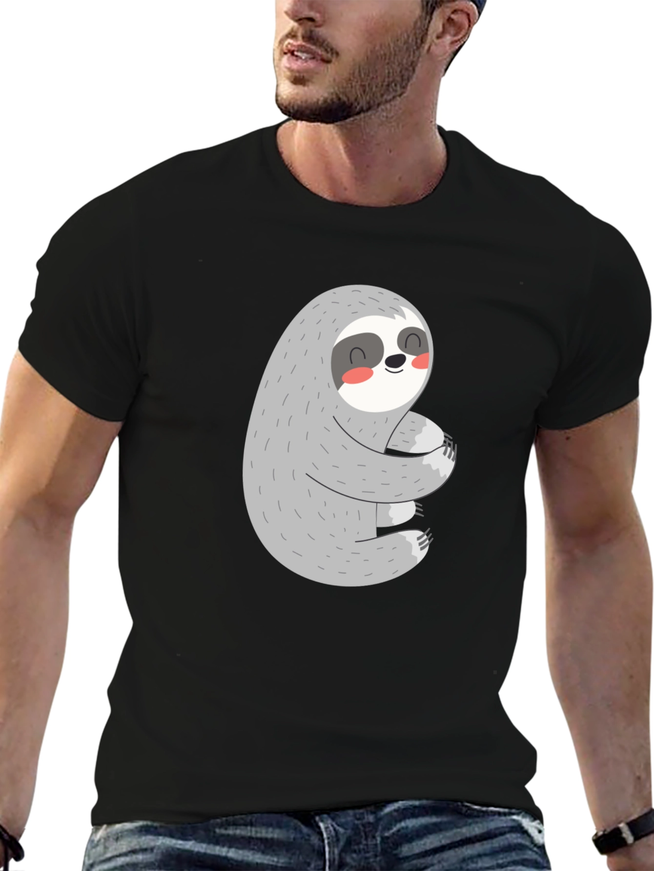 Cute Sloth Hugs T-Shirt - Black