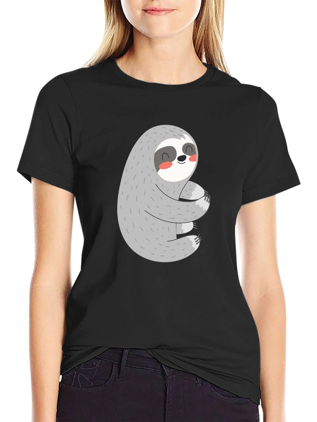 Cute Sloth Hugs T-Shirt - Black