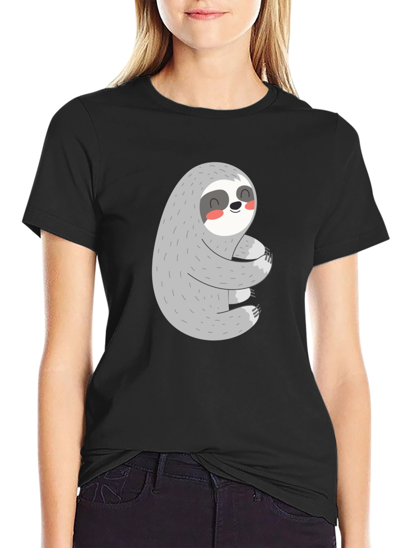 Cute Sloth Hugs T-Shirt - Black