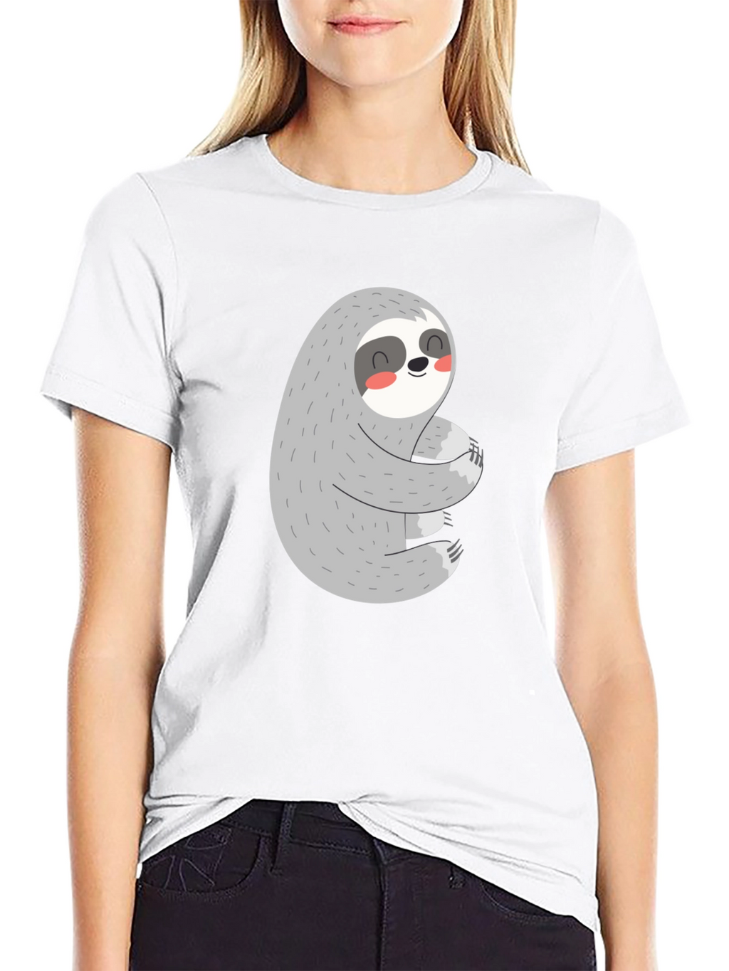 Cute Sloth Hugs T-Shirt - Black