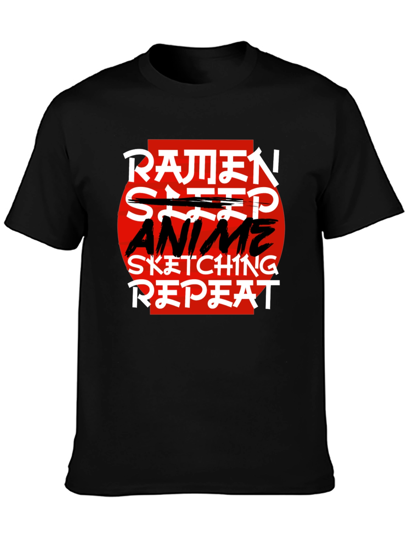Ramen Anime Sketching Repeat Black T-Shirt