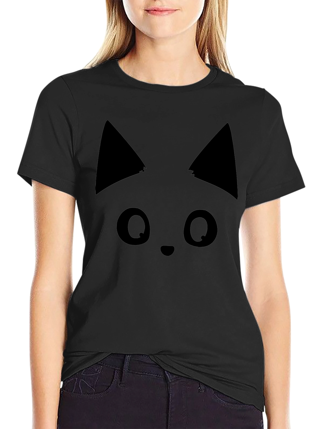 Black Cat Face T-Shirt - Soft Cotton Tee