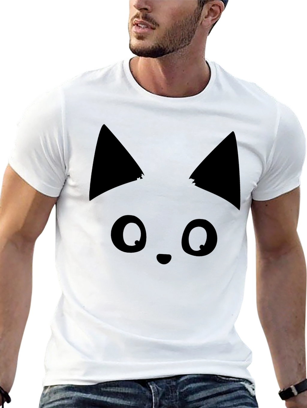Black Cat Face T-Shirt - Soft Cotton Tee